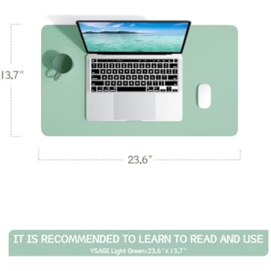 YSAGi PVC Leather Desk Pad – Waterproof Non-Slip Writing Mat, Light Green