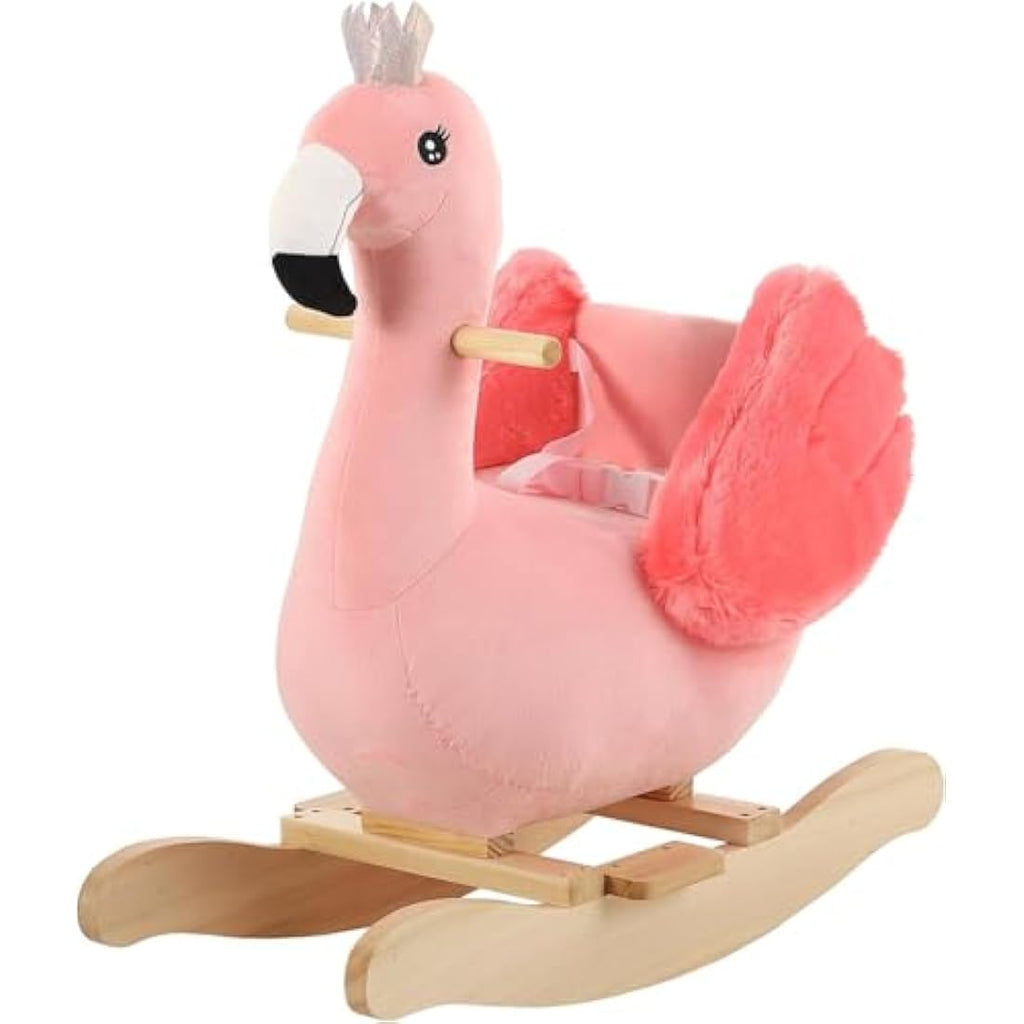 FUNLIO Flamingo Baby Rocking Horse – Plush Pink Swan Rocker for Toddlers