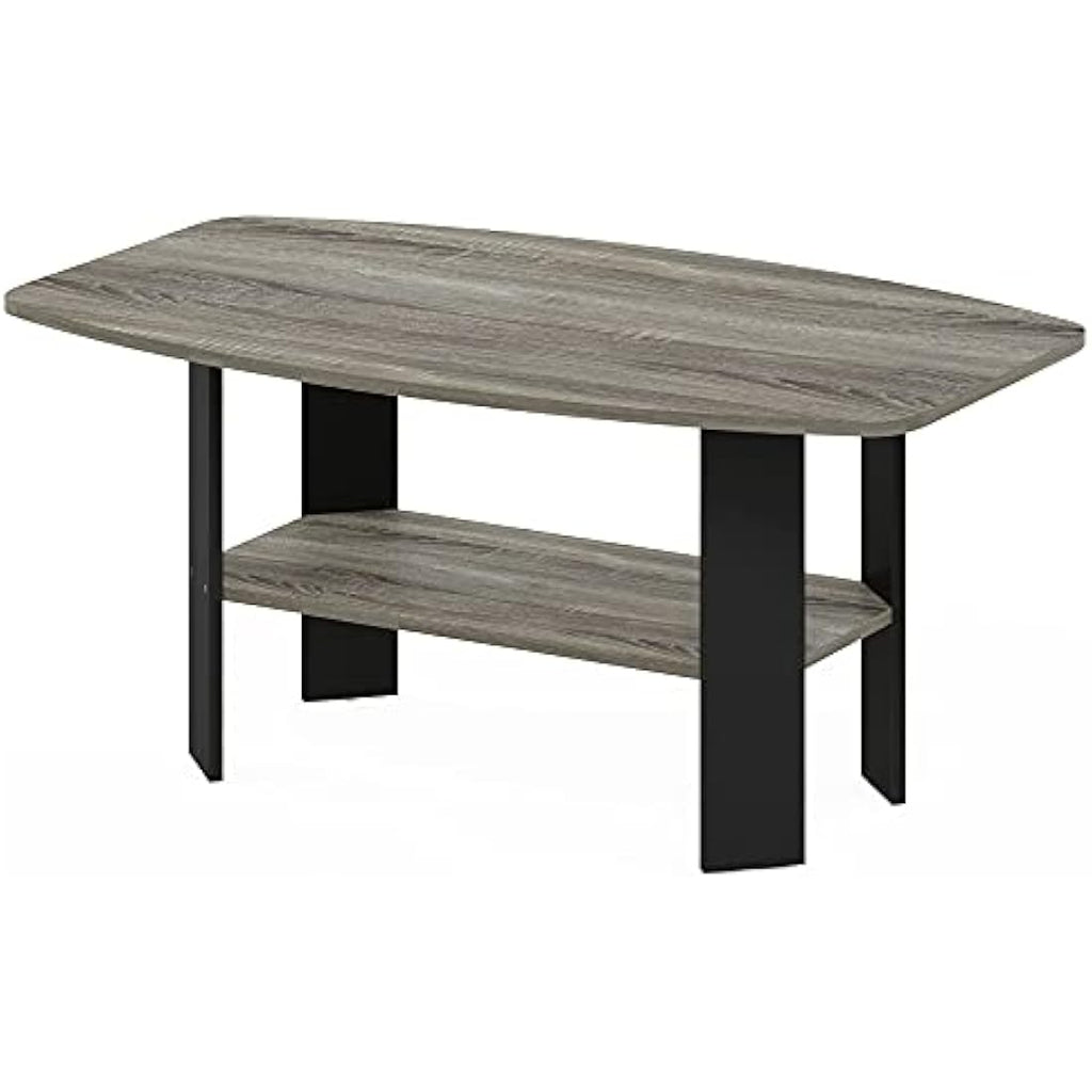Furinno Simple Design Coffee Table | French Oak & Black Side Table