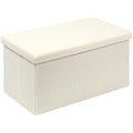 Bonlife White Boucle Storage Ottoman Bench – Folding Toy Box, 80cm