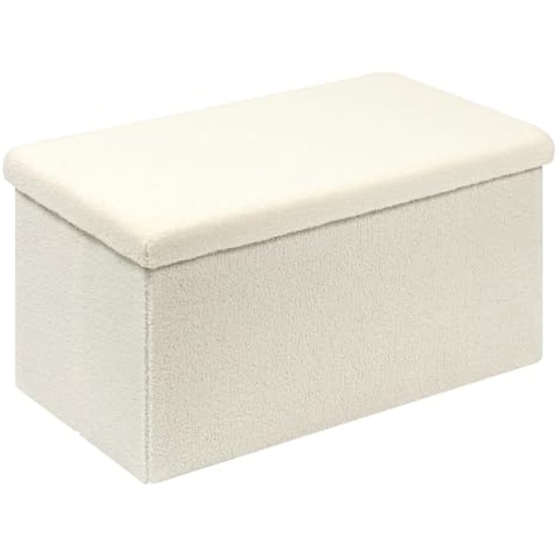 Bonlife White Boucle Storage Ottoman Bench – Folding Toy Box, 80cm