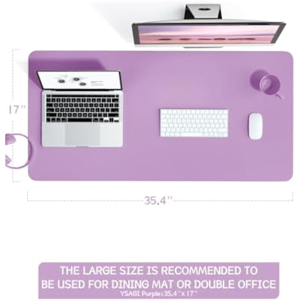 YSAGi Leather Desk Pad – Non-Slip Waterproof Writing Mat, Purple (90x43cm)