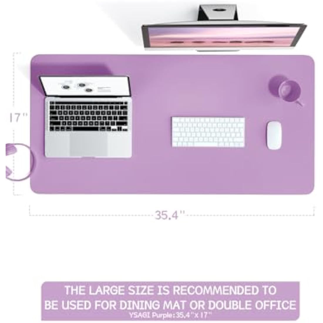 YSAGi Leather Desk Pad – Non-Slip Waterproof Writing Mat, Purple (90x43cm)