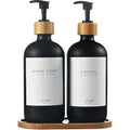 MaisoNovo Soap and Lotion Dispenser Set of 3 | Bamboo Pumps and Tray