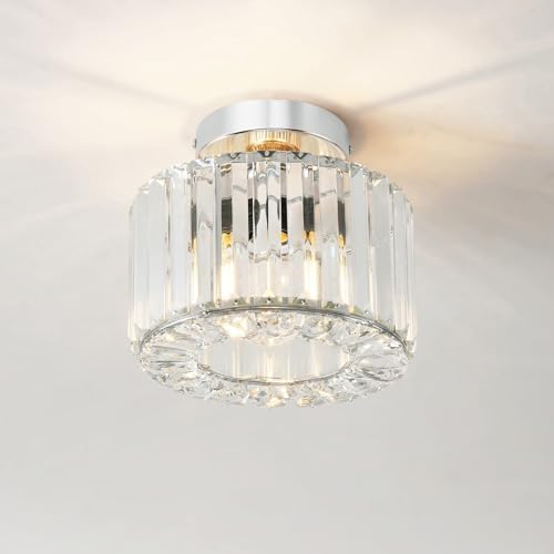 ANWIO Modern Crystal Flush Mount Ceiling Light | Silver E27 Chandelier