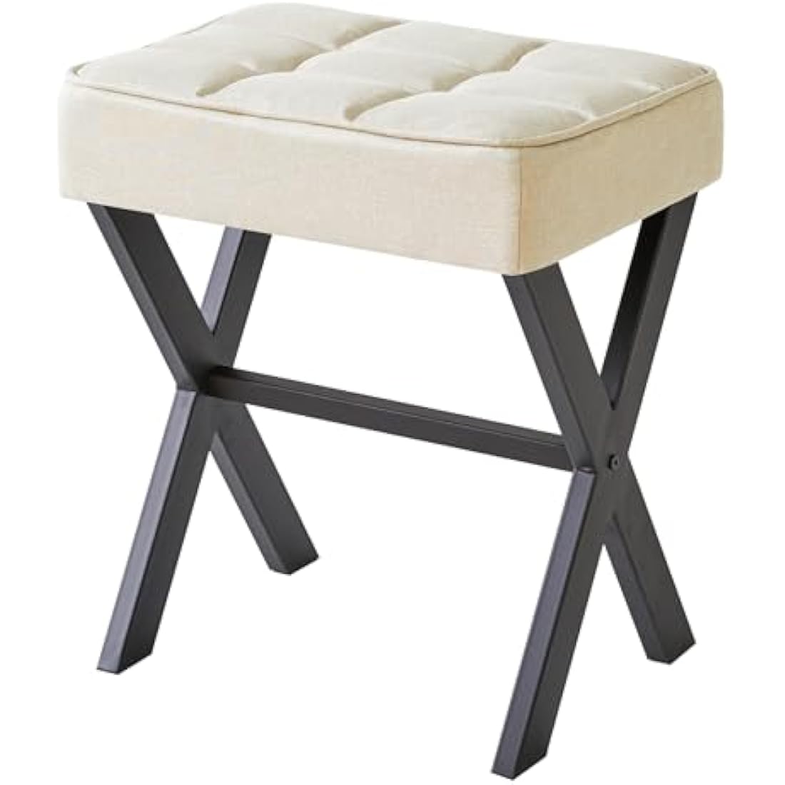 IBUYKE Square Vanity Stool – Linen Ottoman Footrest with Metal X-Legs