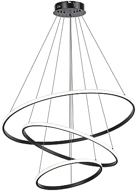 Jolof Store Modern 3-Ring LED Chandelier – Dimmable Black Acrylic Pendant