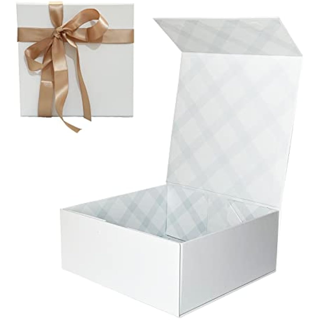 Tekhoho White Magnetic Gift Box – 22x22x10cm Premium Plaid Lining
