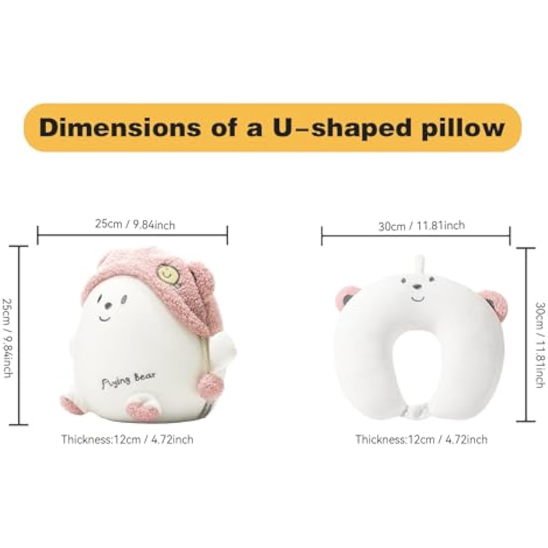 JOYRAVO Kids 2-in-1 Convertible Travel Neck Pillow – Pink Bear Plush