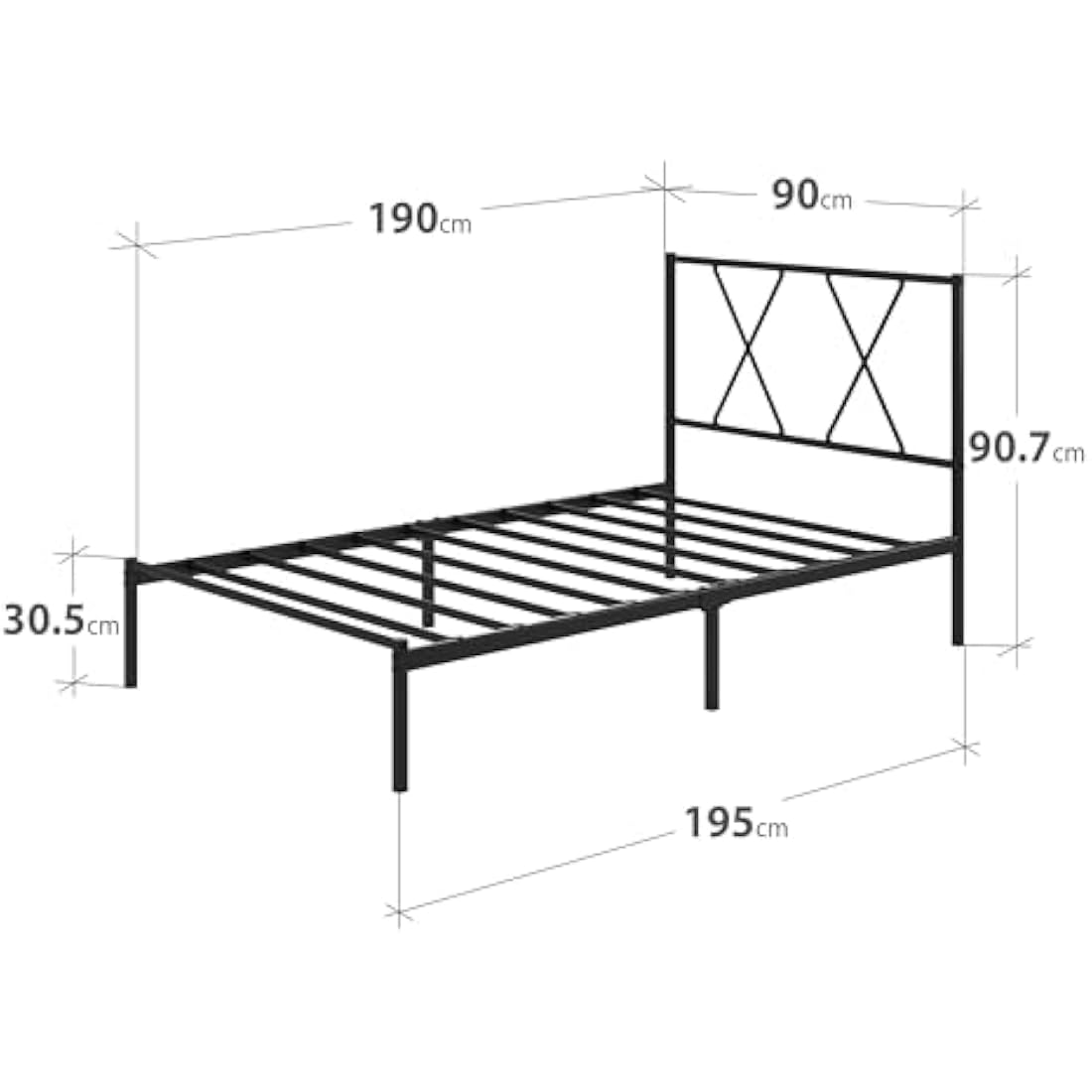 ZINUS Elias Single Bed Frame – 90x190cm Metal Platform Bed – Black