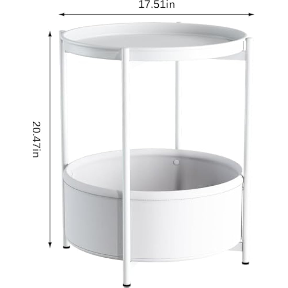 Round End Table with Storage Basket and Removable Tray – White