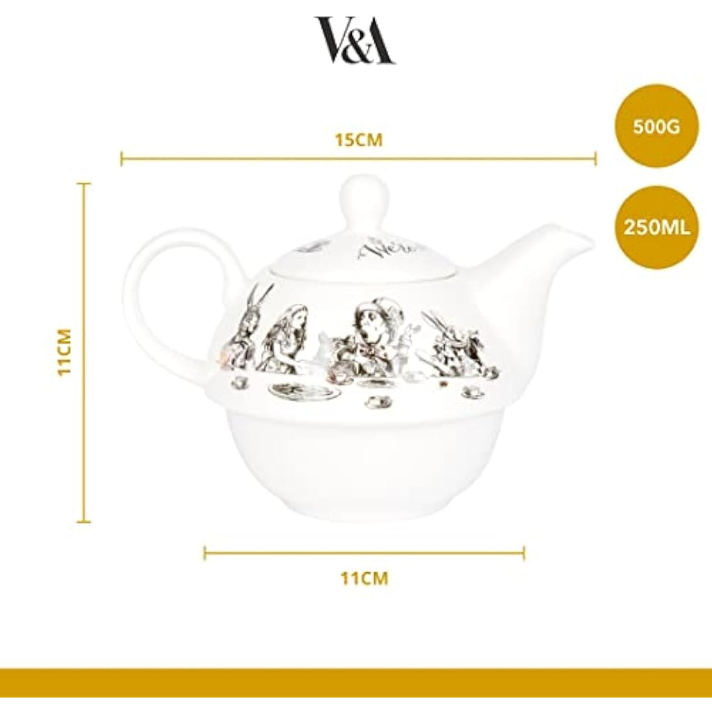 V&A Alice in Wonderland Tea for One Set - Fine China Teapot & Cup, 250ml