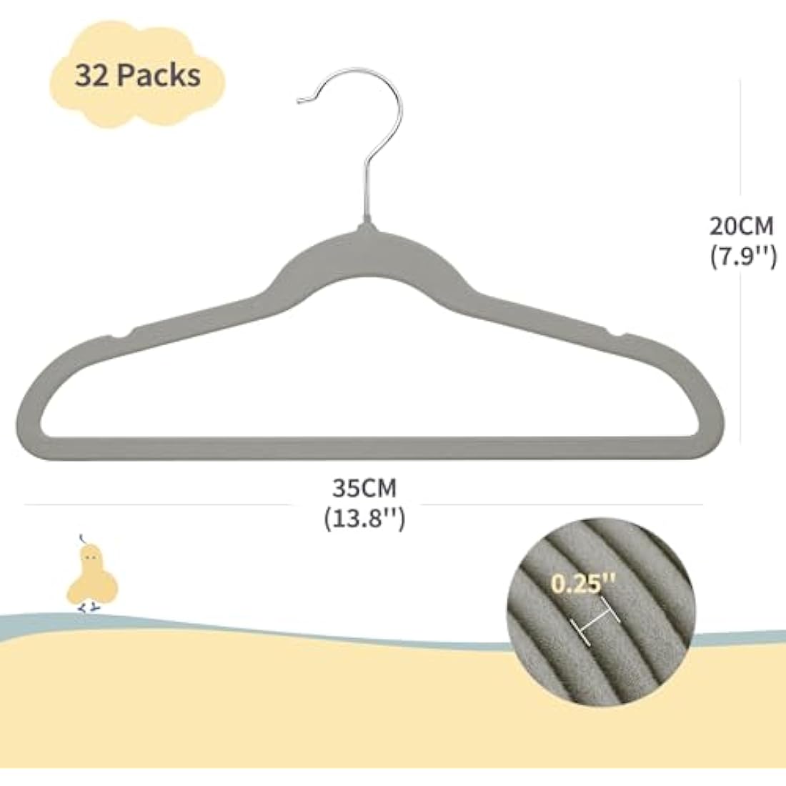 ManGotree Kids Velvet Hangers – Non-slip Ultra-thin 32 Pack, Grey