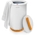 SereneLife Bucket Towel Warmer – Large White Spa Heater with Bamboo