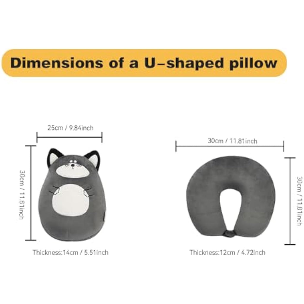 JOYRAVO Kids 2-in-1 Convertible Neck Pillow – Plush Husky Travel Pillow