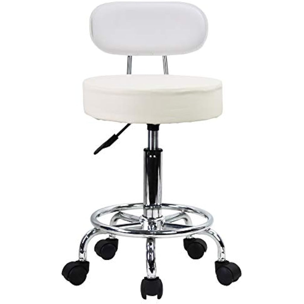 KKTONER PU Leather Rolling Stool | Adjustable Swivel Task Chair - White