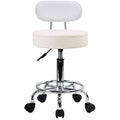 KKTONER PU Leather Rolling Stool | Adjustable Swivel Task Chair - White