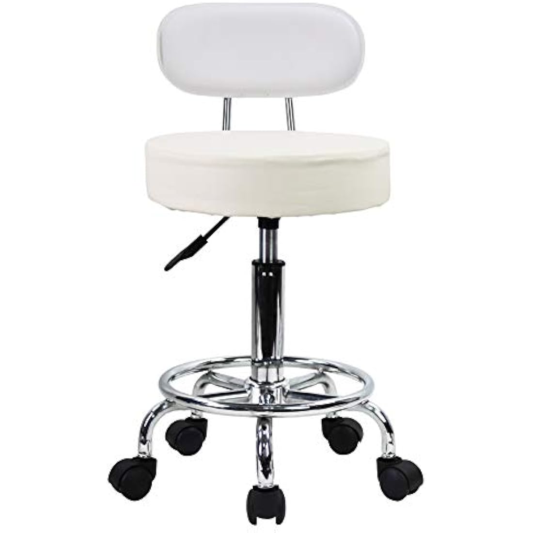 KKTONER PU Leather Rolling Stool | Adjustable Swivel Task Chair - White