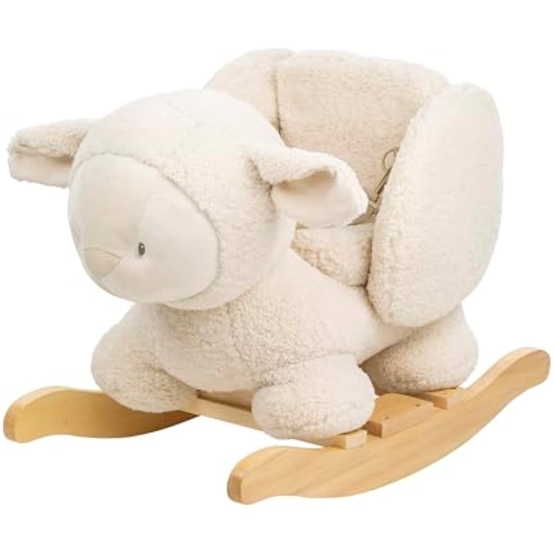 Nattou Ecru Sheep Wooden Rocker | Padded Vegan Teddy Fabric Seat