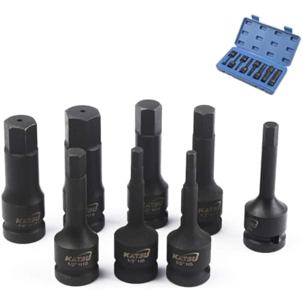 KATSU 8-Piece 1/2" Drive Hex Allen Deep Impact Socket Set, 5-19mm