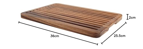 T&G Tuscany Acacia Wood Bread Board with Crumb Grooves - 36x25cm