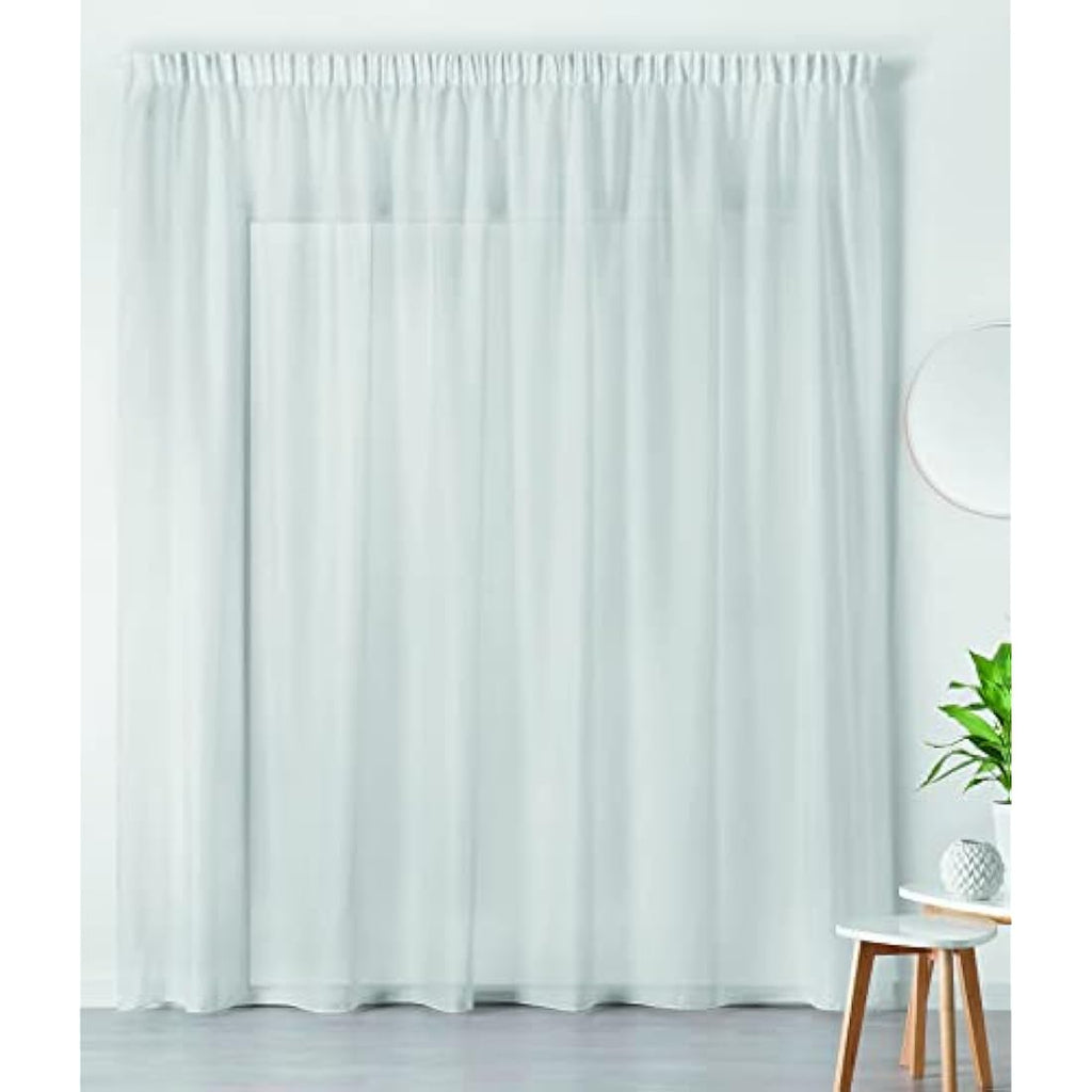 Jolof Store Large Net Curtain – White Linen Blend with Frilly Braid