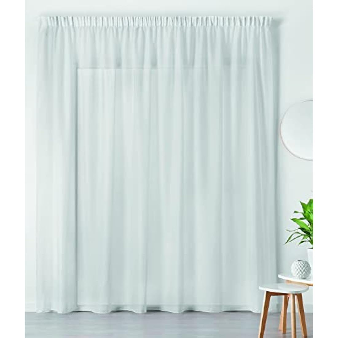 Jolof Store Large Net Curtain – White Linen Blend with Frilly Braid