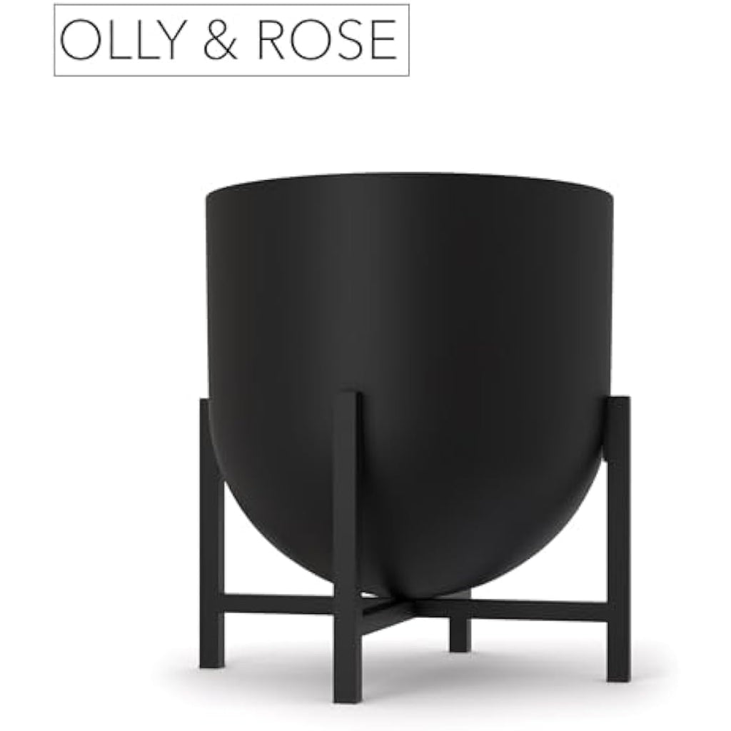 Olly & Rose Metal Indoor Plant Pot with Stand – Matt White, 22cm