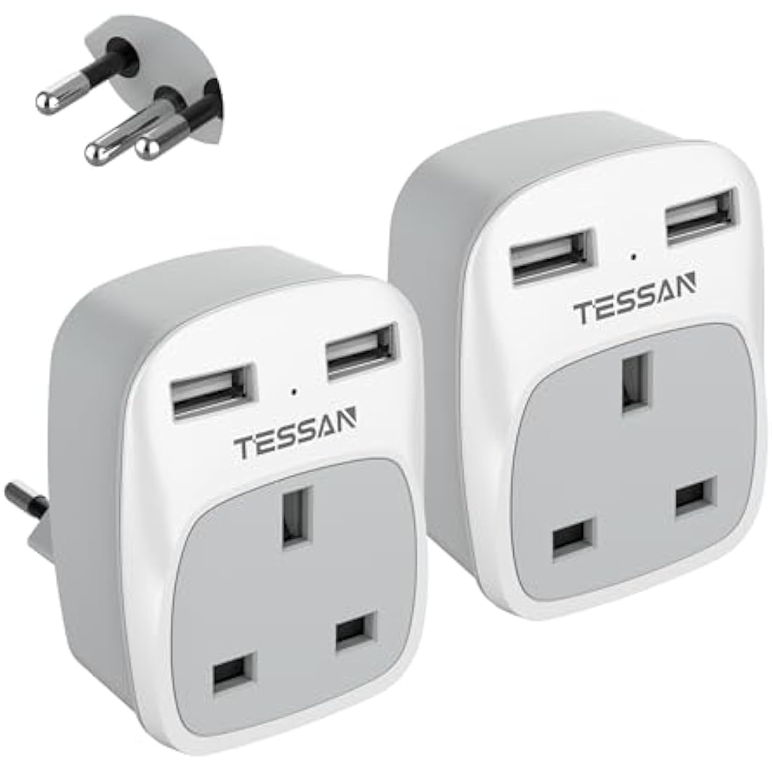 TESSAN UK to Switzerland Plug Adapter 2 Pack | Type J Travel USB Charger