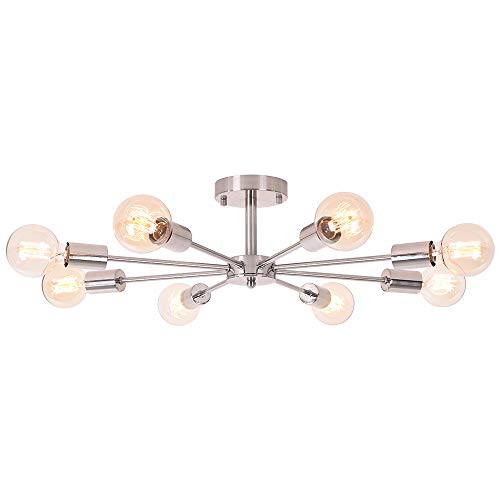 OYIPRO 8-Light Modern Chandelier – Nickel Semi-Flush Mount Ceiling Light