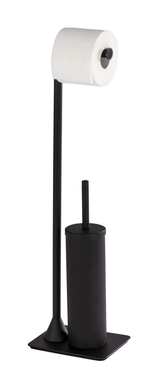 WENKO Hella 2-in-1 Toilet Brush & Paper Holder | Matt Black Steel