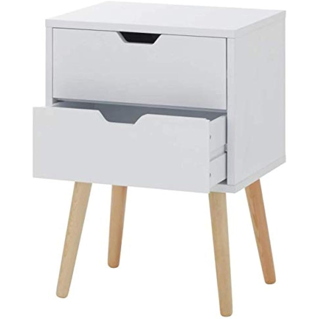 GFW Nyborg Scandi Bedside Table – 2 Drawer Modern Nightstand in White