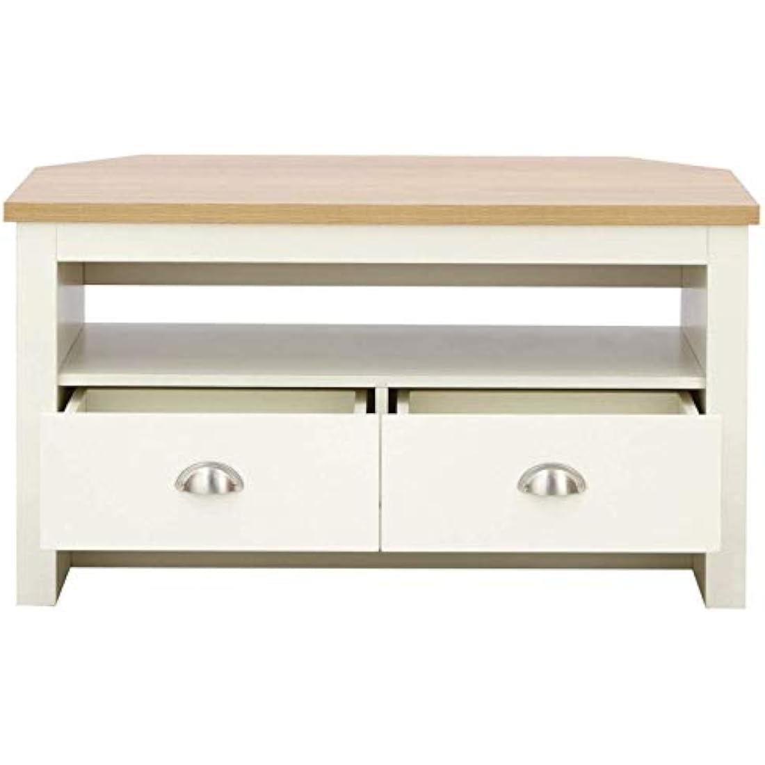 GFW Lancaster Corner TV Unit – Cream Wood Cabinet with 2 Drawers