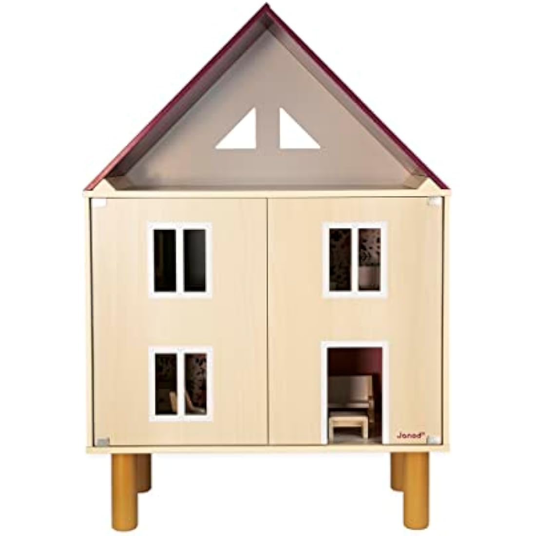 Janod Twist Wooden Dollhouse – FSC Wood Toy with 11 Accessories