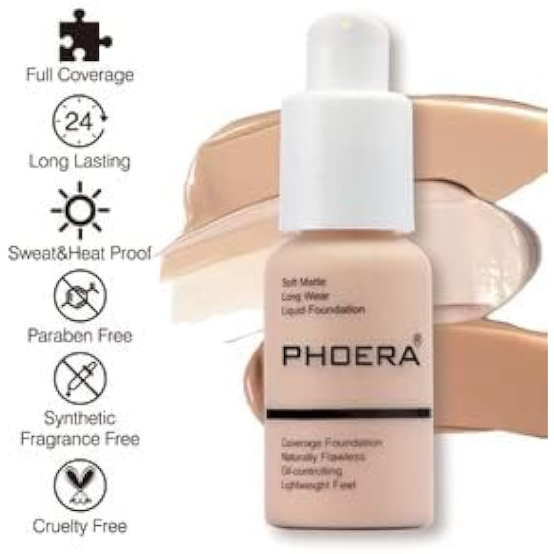 Phoera Soft Matte Liquid Foundation – Full Coverage Waterproof 30ml