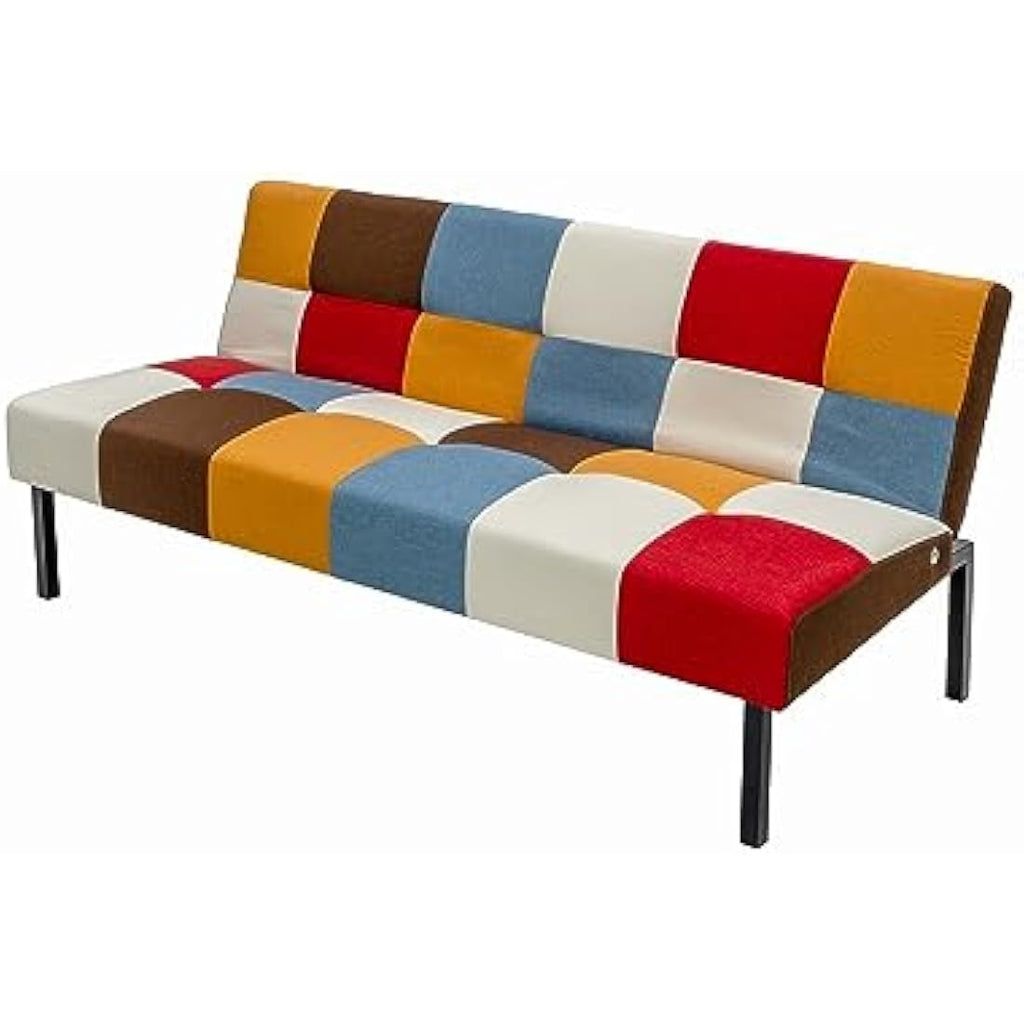 Modern Rainbow Patchwork Click Clack Sofa Bed Sleeper Settee