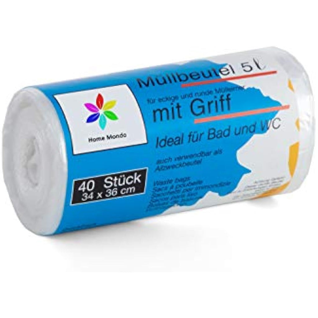 Sunmondo 5L Bin Liners with Handles – 120 Small Bathroom Trash Bags