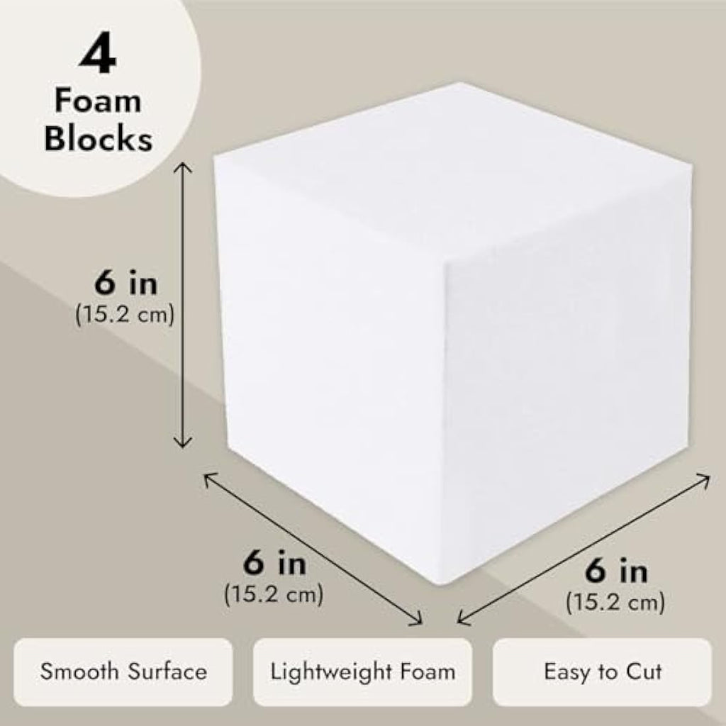 White Foam Cubes - 4 Pack Polystyrene Blocks for Crafts