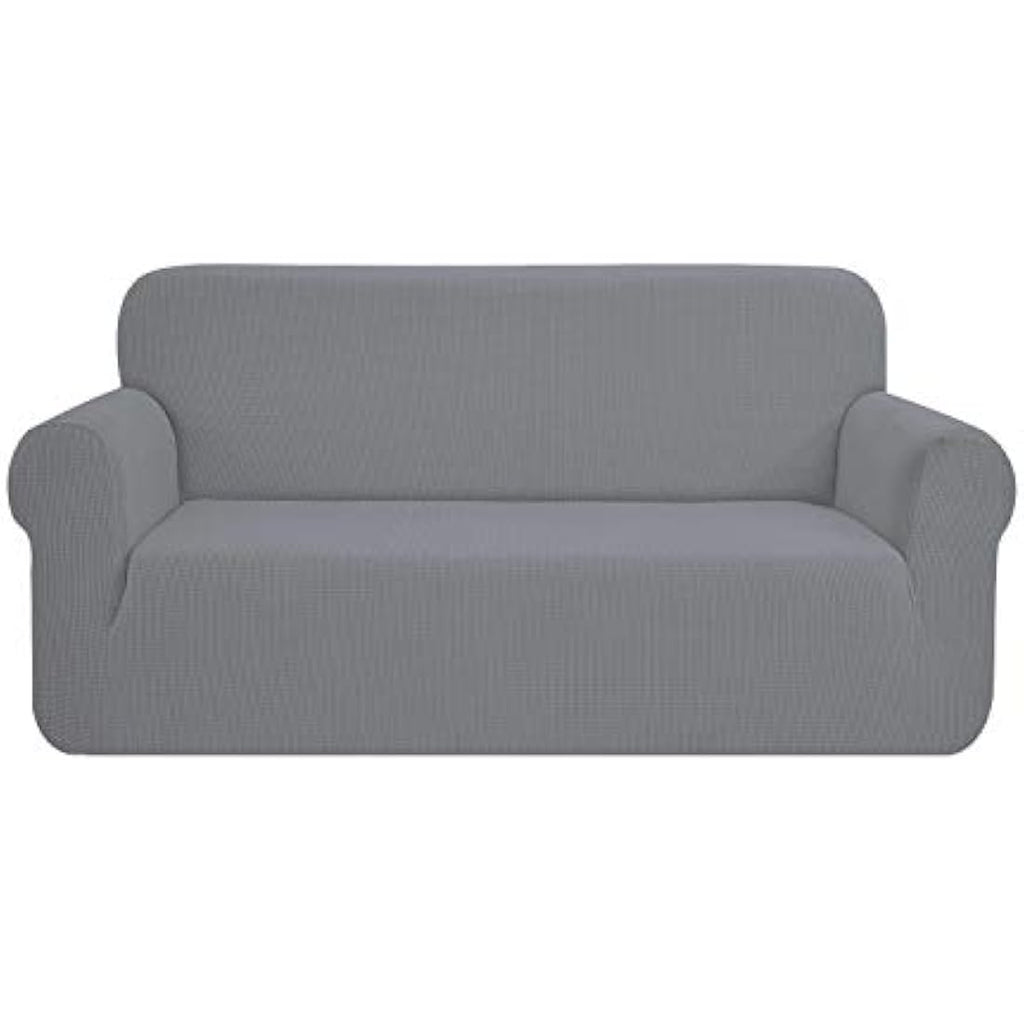 SAMSTEX 3 Seater Sofa Cover | Stretch Jacquard Slipcover - Light Grey