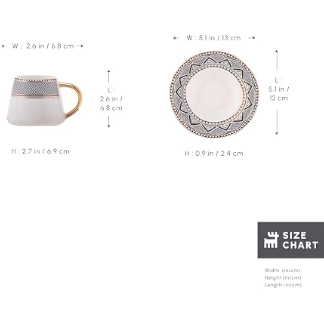 Karaca Globe Porcelain Turkish Coffee Cup Set - 12 Piece Gold Rim Espresso
