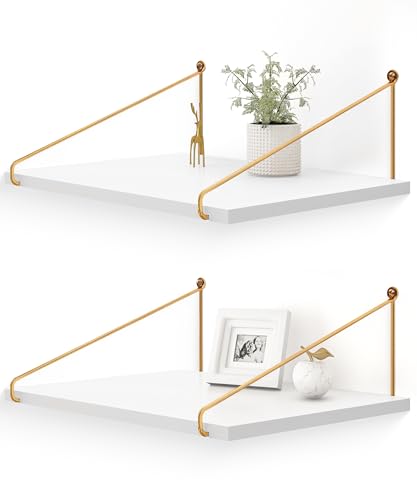 Afuly Wide Floating Shelves | 12 Inch Deep White Wood Wall Shelf, Set of 2