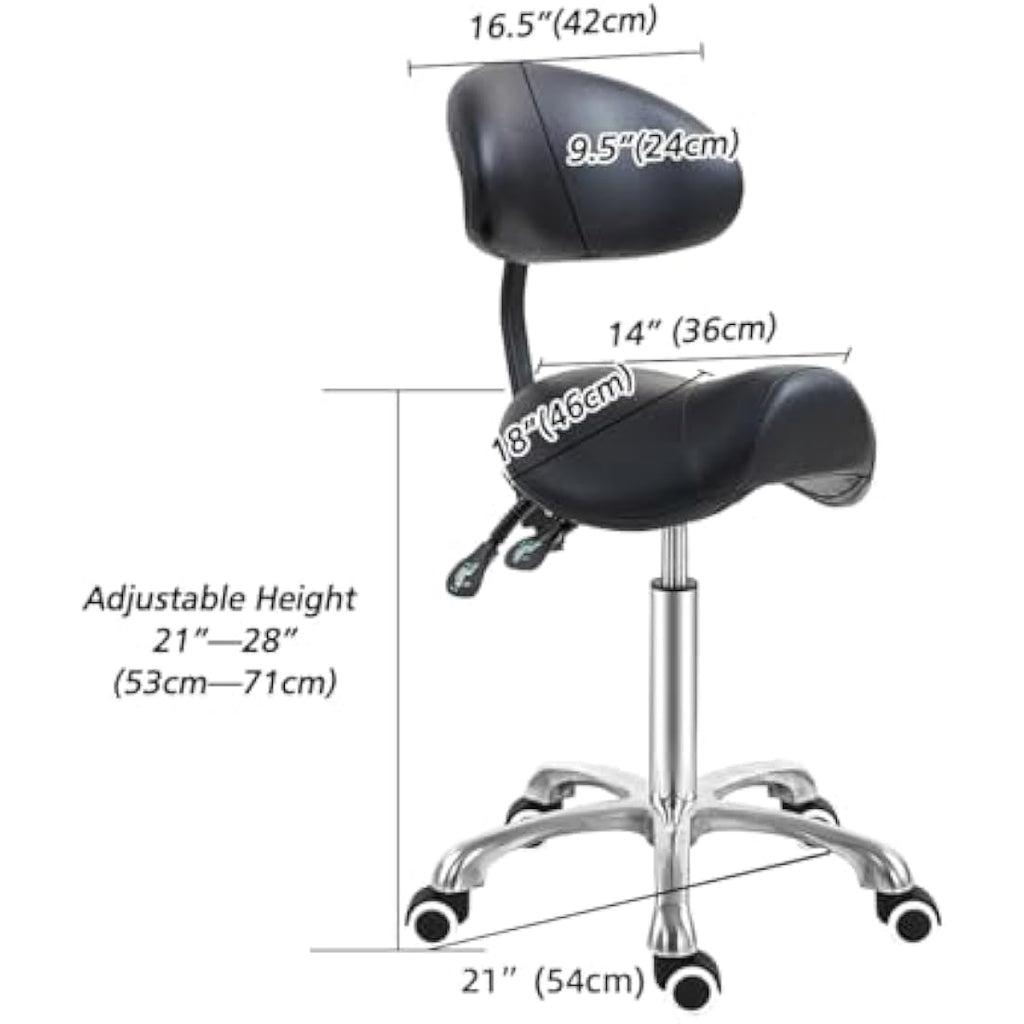 Antlu Ergonomic Saddle Stool with Adjustable Backrest | Black Salon Chair