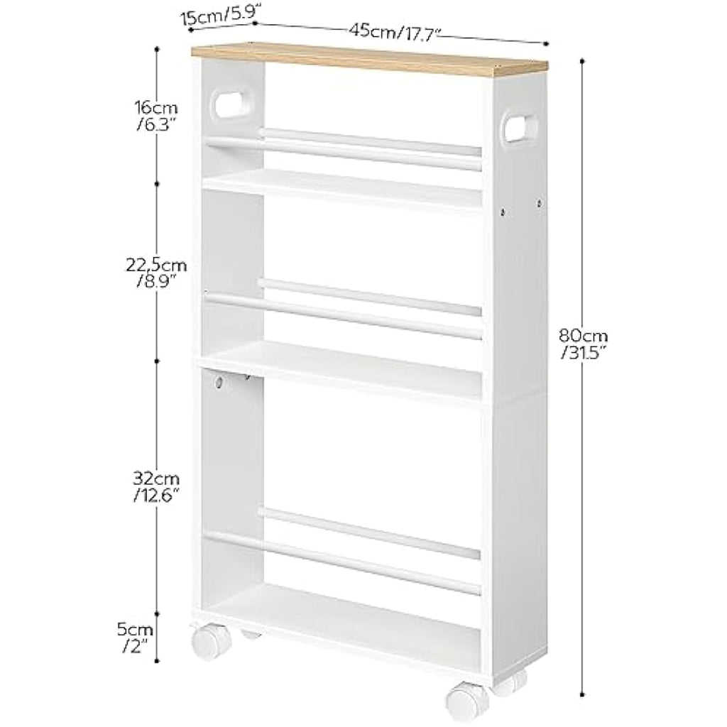 HOOBRO 4-Tier Slim Storage Trolley – Narrow Rolling Kitchen Utility Cart