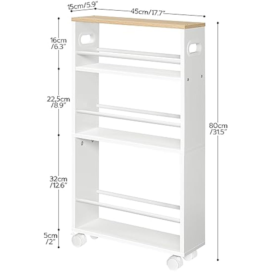 HOOBRO 4-Tier Slim Storage Trolley – Narrow Rolling Kitchen Utility Cart