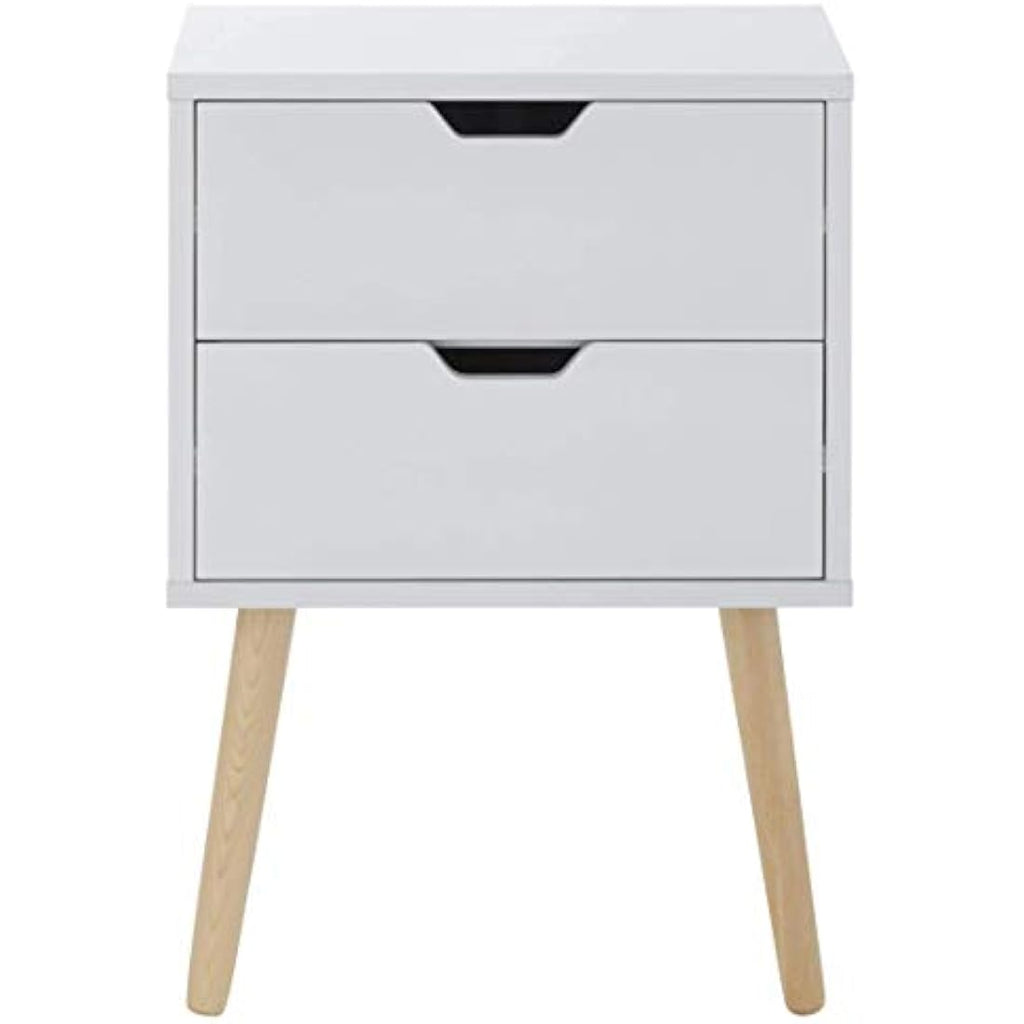 GFW Nyborg Scandi Bedside Table – 2 Drawer Modern Nightstand in White