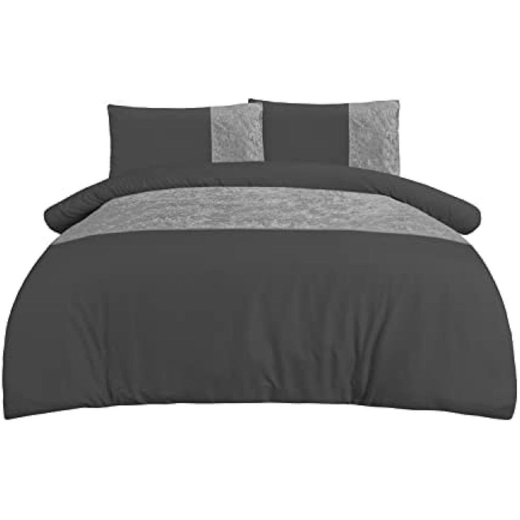 Jolof Store Velvet Cuff Charcoal Grey King Duvet Cover Bedding Set