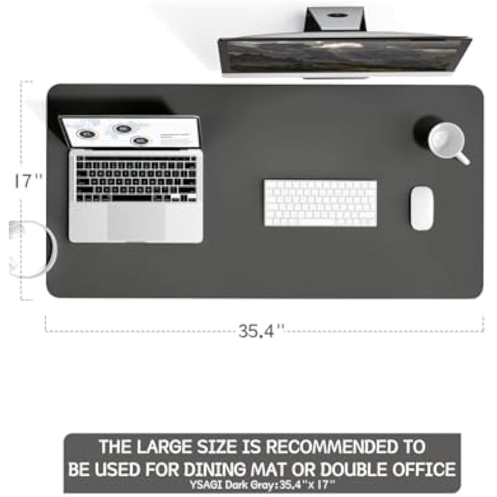 YSAGi Non-Slip PVC Leather Desk Pad – Large Waterproof Writing Mat, Dark Gray