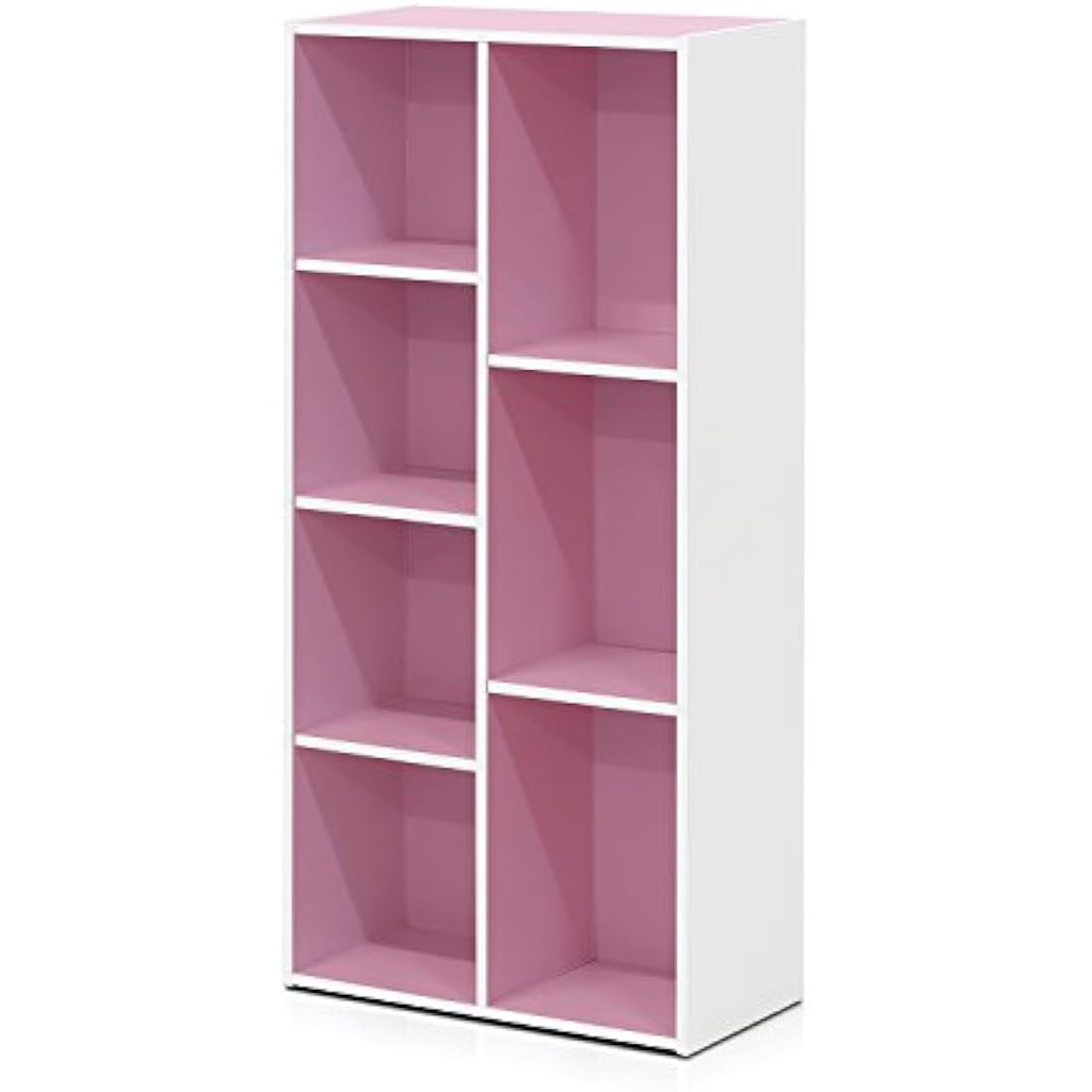 Furinno Luder 7-Cube Reversible Open Shelf Bookcase, White/Pink