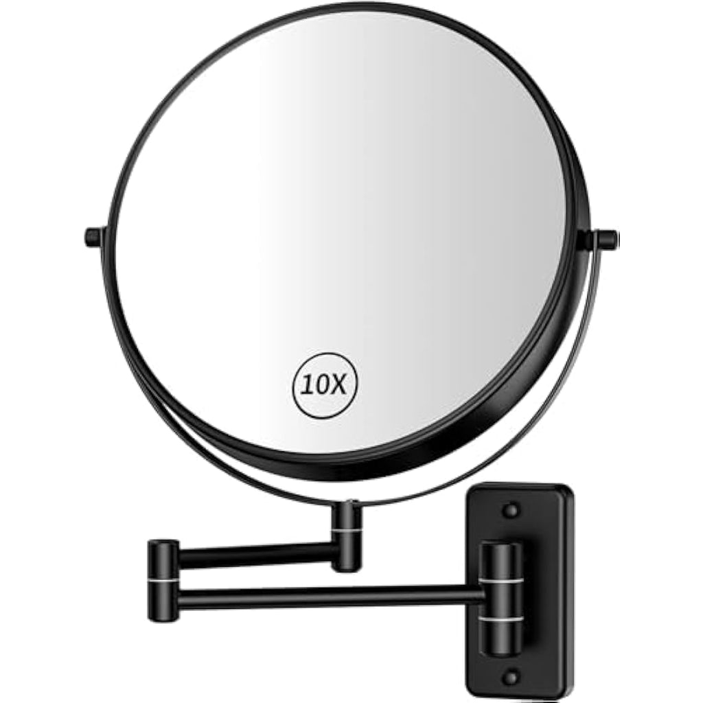 AumVum 8" Wall Mounted Makeup Mirror | 1X/10X Magnifying Matte Black