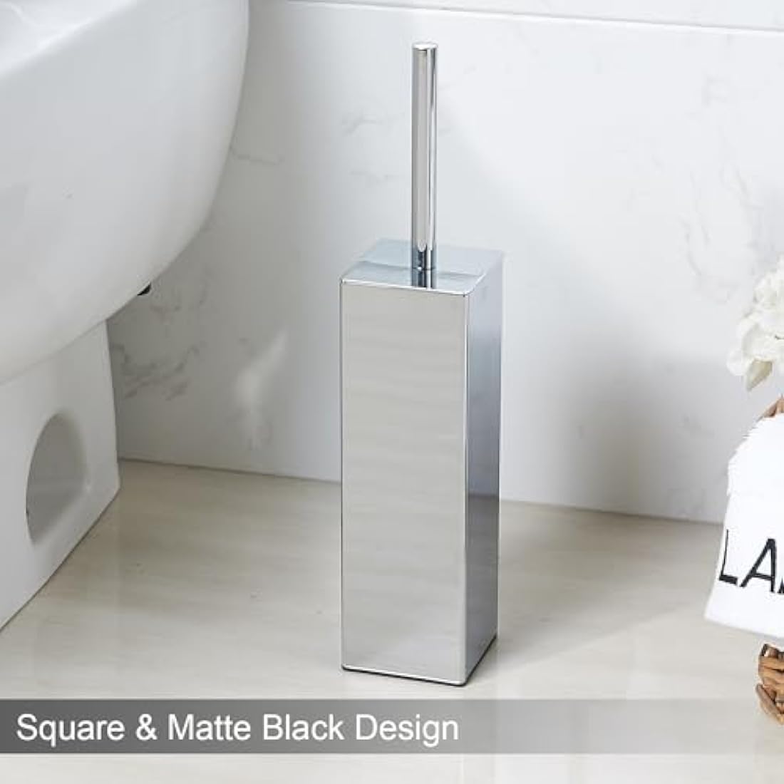 BGL Chrome Stainless Steel Square Floor Standing Toilet Brush Holder